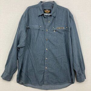 Harley-Davidson size XL FXRG Mens Motorcycle Snap Button Long Sleeve Denim Shirt